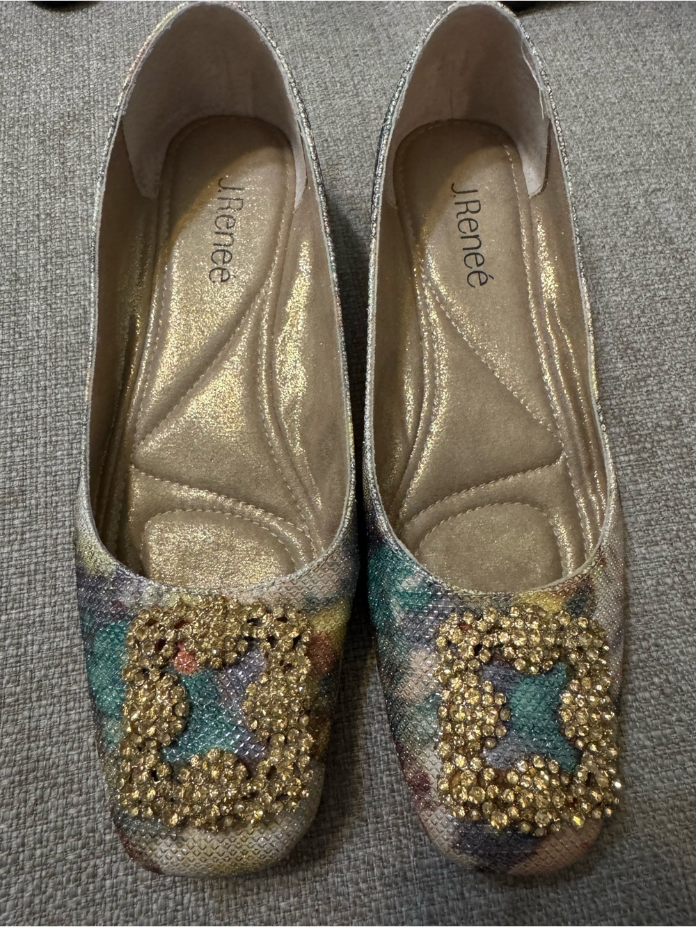 J.Renee Multicolor Flats with Gold Beaded Buckle - Picture 2 of 5